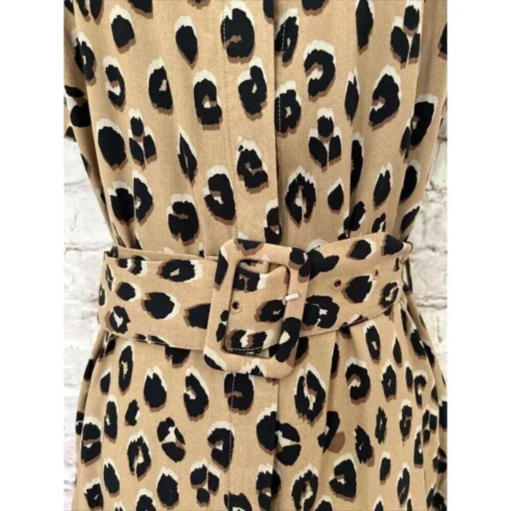 A New Day Women's XS Cheetah Print Belted Midi Shirt Dress Brown Leopard Satin - Picture 7 of 7
